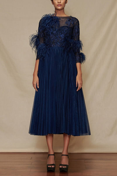 Blue embroidered midi dress