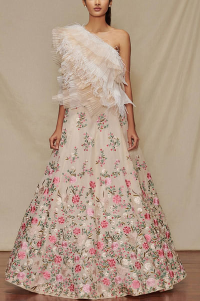 Multicoloured embroidered skirt and top