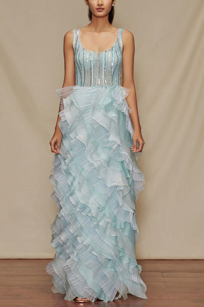 Blue ruffled gown