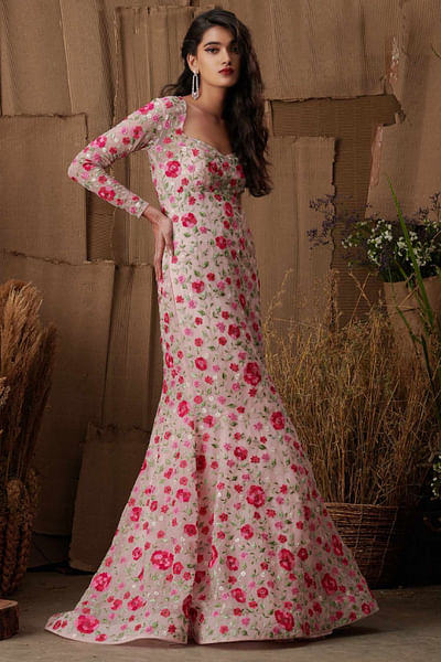 Floral embroidered gown 
