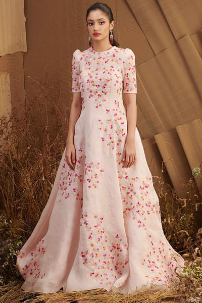 Pink floral gown 
