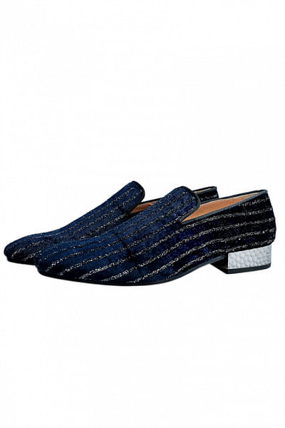 Navy blue velvet slip-ons