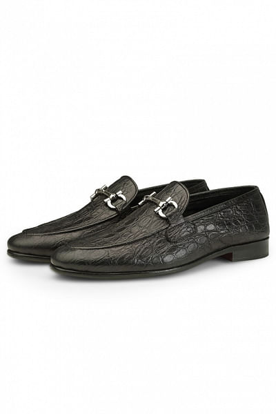 Black leather loafers