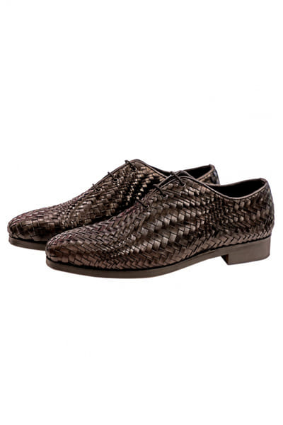 Black woven leather laceups