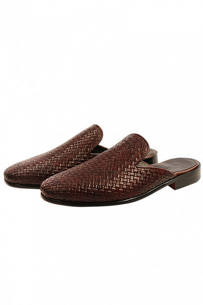 Brown woven leather mules