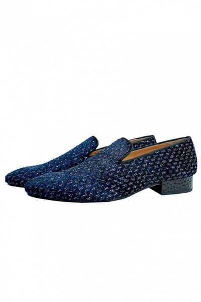 Navy blue velvet slip-ons