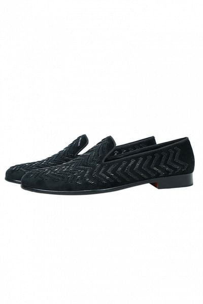 Black velvet slip-ons