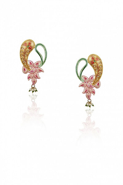Pink and gold peacock earrings