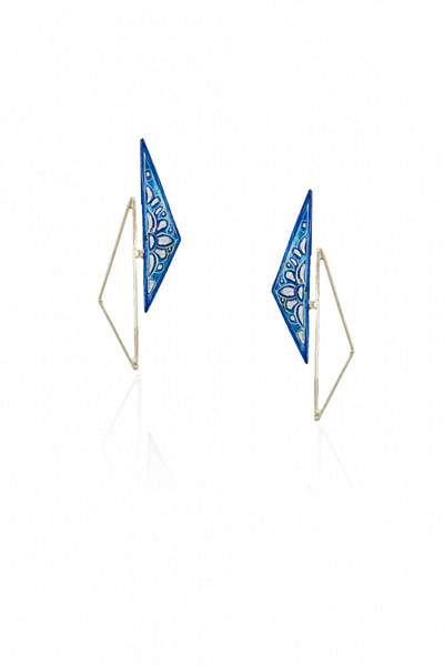 Silver and indigo triangle earrings