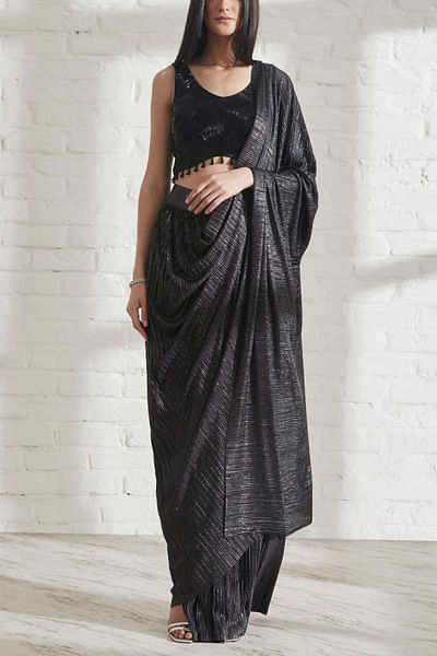 Black metallic sari set