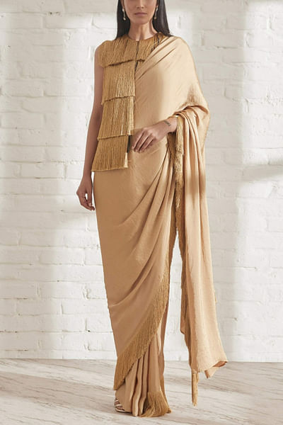Gold fringe sari and jacket