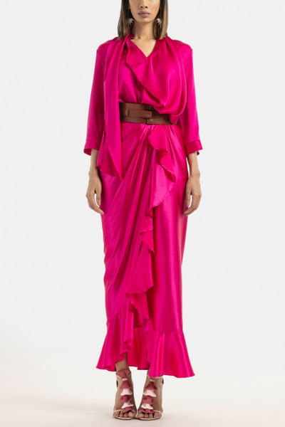 Fuchsia silk satin shirt