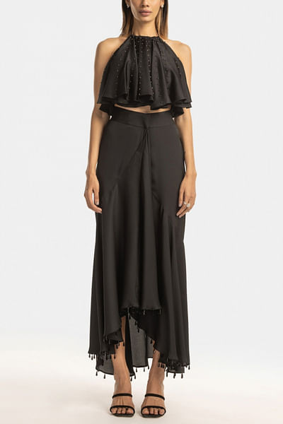 Black asymmetric maxi skirt