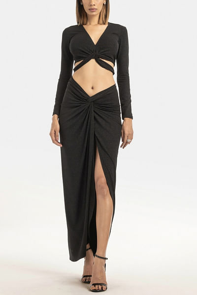 Black shimmer jersey skirt