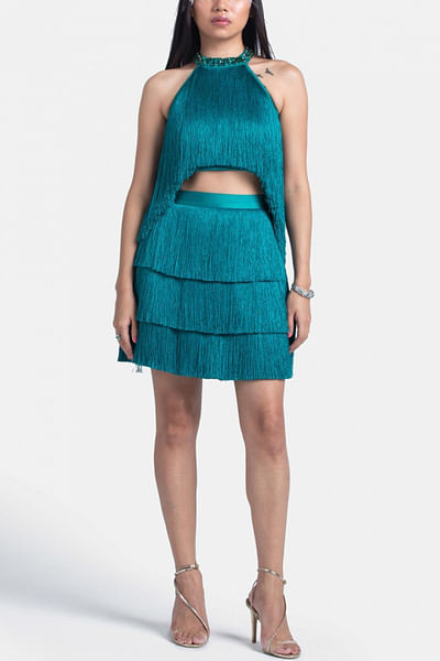 Emerald fringe skirt