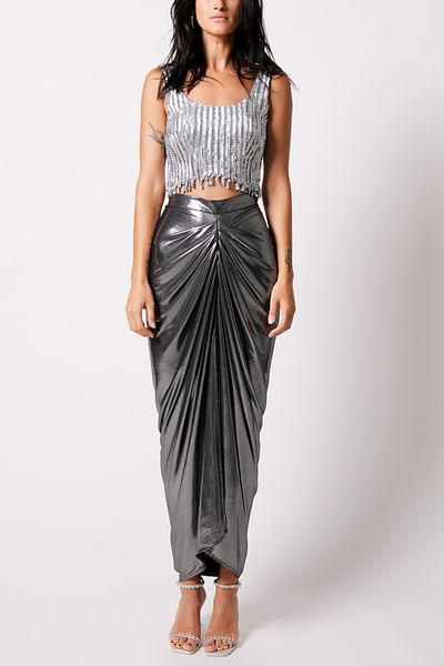 Charcoal metallic draped skirt