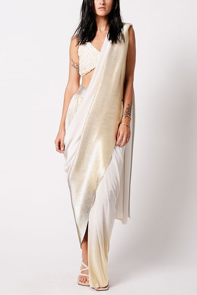 White and gold concept sari