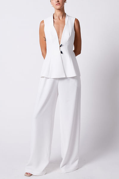 White flared trousers