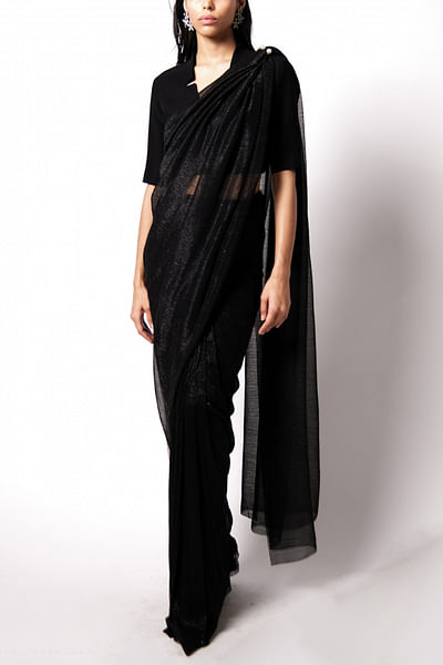 Black pre-draped sari