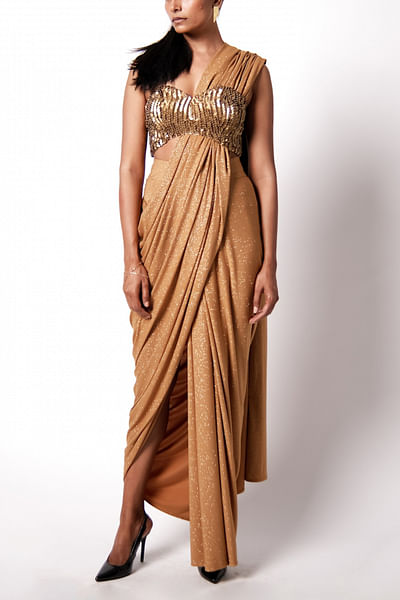 Gold jersey sari