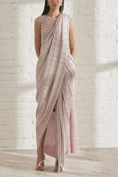 Pink metallic sari set