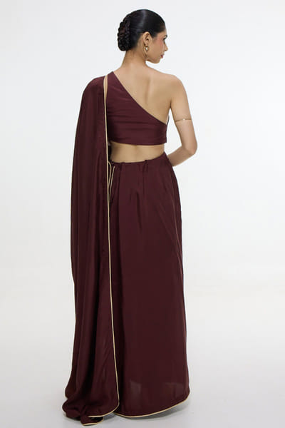 Ekaya Garnet pre-draped silk sari set EKAJAN26D337364
