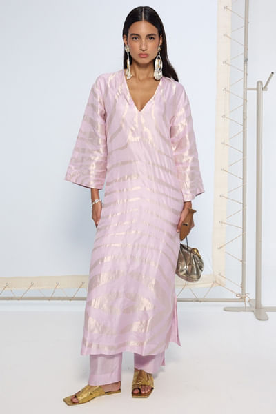 Lavender animal zari weave kurta set