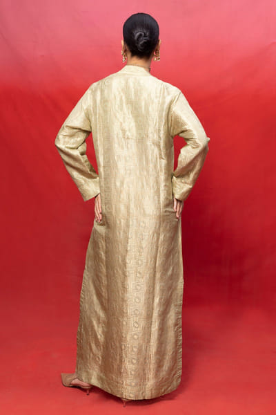 Ekaya Green embossed handwoven banarasi kurta set EKAYJUL26D148967