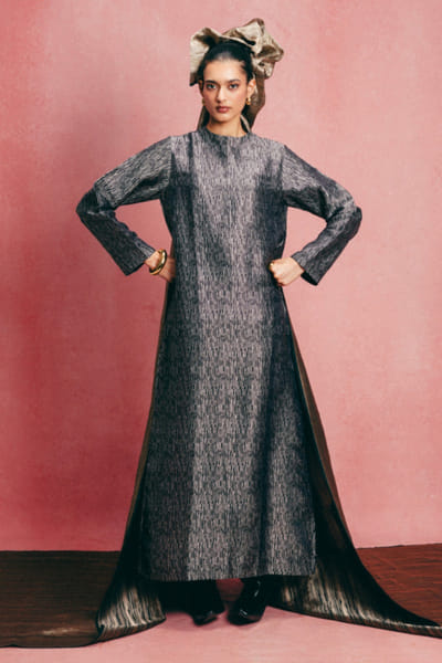 Black handwoven banarasi silk kaftan