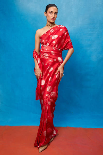 Ekaya Red cutwork banarasi sari EKAYMAY26D144915