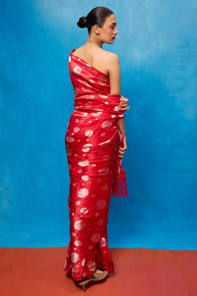 Ekaya Red cutwork banarasi sari EKAYMAY26D144915