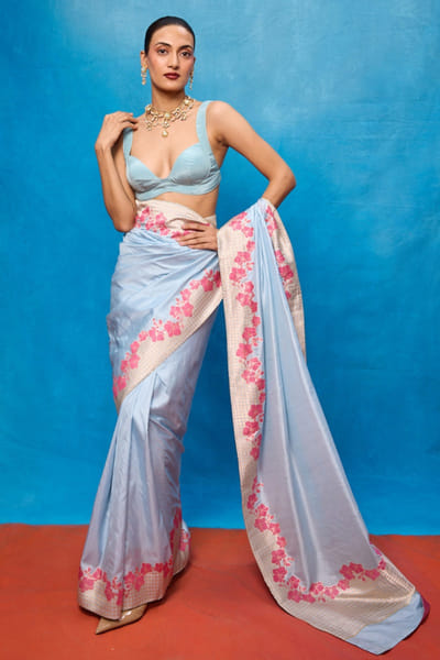 Ekaya Ice blue kadwa banarasi silk sari EKAYMAY26D144916