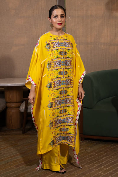 Saim Mustard yellow printed kaftan set SAIMMAY26D145595