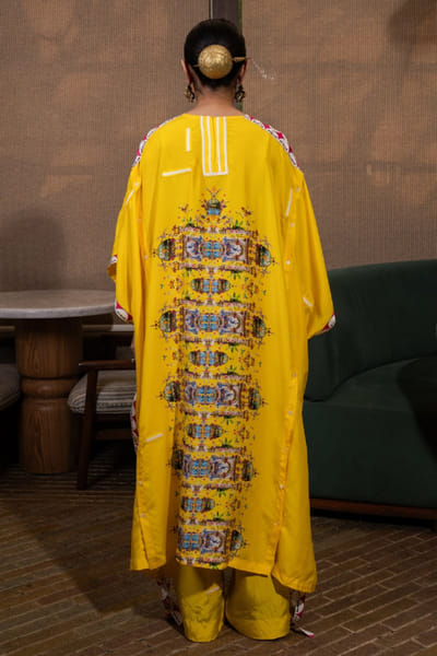 Saim Mustard yellow printed kaftan set SAIMMAY26D145595