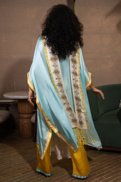 Saim Blue-yellow printed asymmetric kaftan set SAIMMAY26D145596