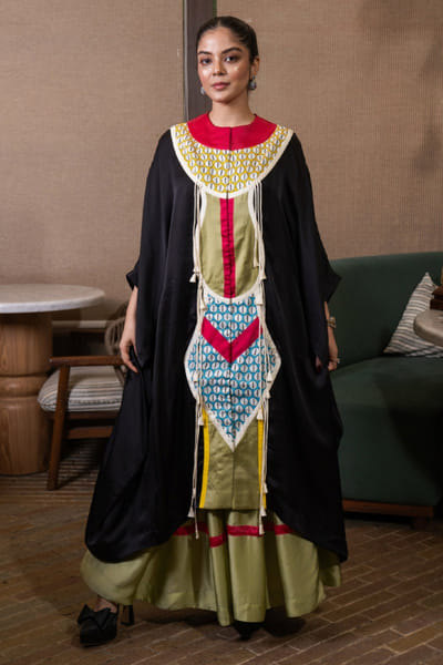 Saim Black printed patchwork kaftan-skirt set SAIMMAY26D145597