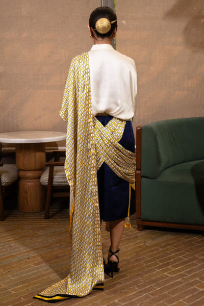 Saim Off-white and blue printed patchwork skirt set SAIMMAY26D145600