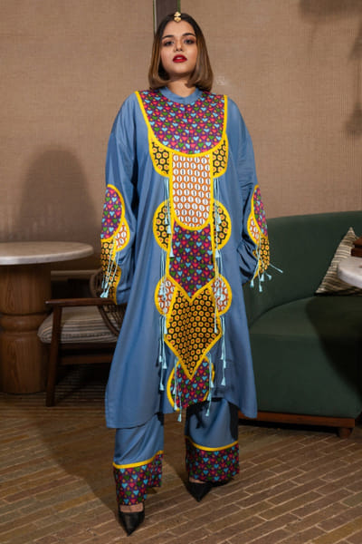 Saim Blue printed patchwork kurta set SAIMMAY26D145601