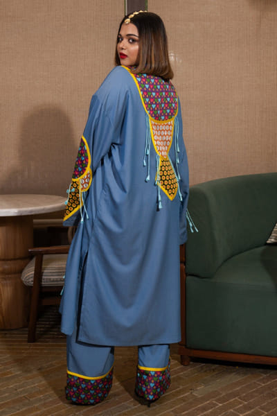 Saim Blue printed patchwork kurta set SAIMMAY26D145601