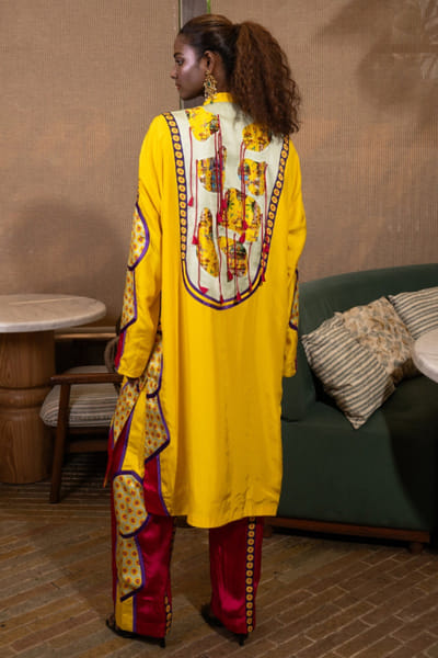 Saim Mustard-fuchsia printed patchwork kurta set SAIMMAY26D145602