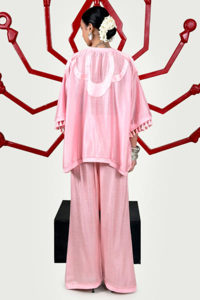 Saim Pink patchwork chanderi silk cape set SAIMJUL26D150849