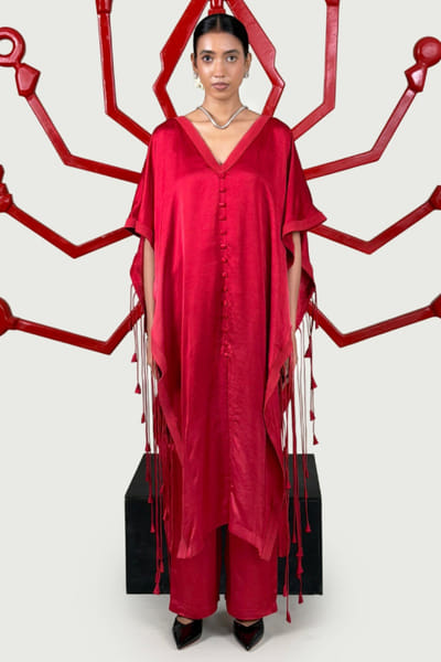 Saim Red silk kaftan set SAIMJUL26D150854