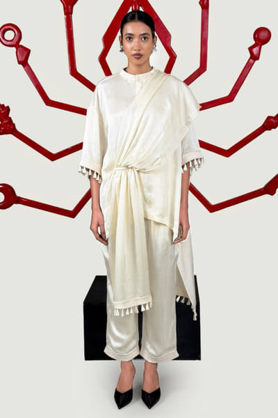 Saim Off-white draped silk co-ord set SAIMJUL26D150846