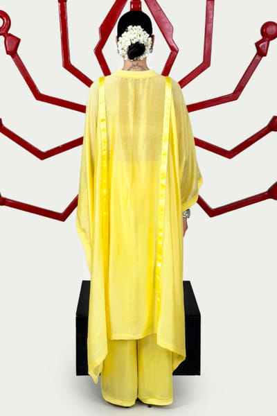 Saim Yellow chanderi silk tie-up kaftan set SAIMJUL26D150847