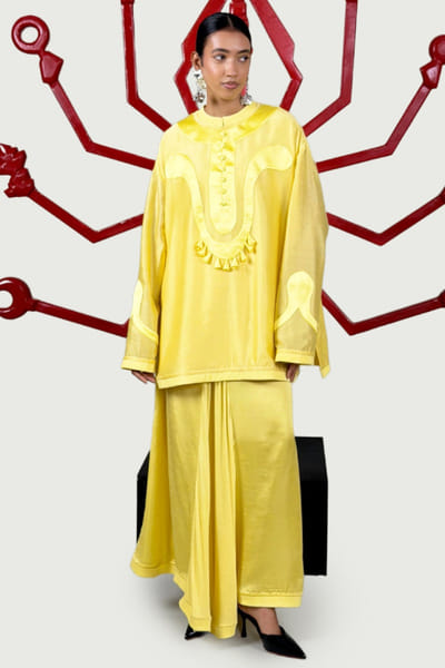 Saim Yellow patchwork chanderi silk co-ord set SAIMJUL26D150848