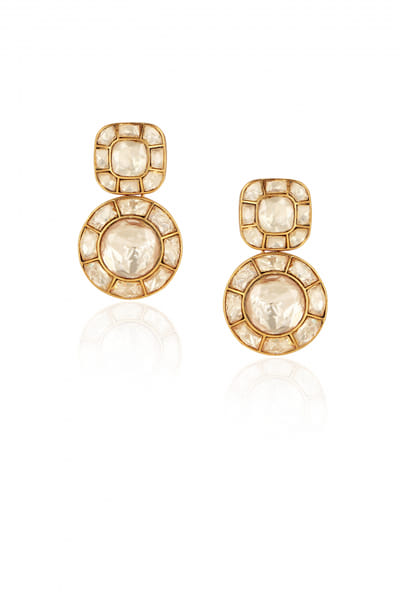 Gold finished polki embellished drop earrings