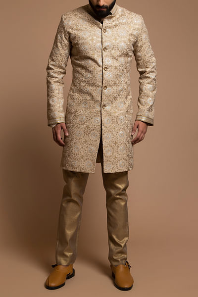 Dull gold sherwani set