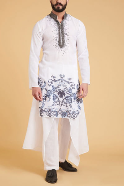 Ivory asymmetric linen kurta set