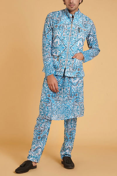 Printed kurta and waistcoat set