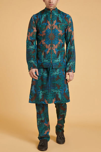 Emerald kurta and waistcoat set